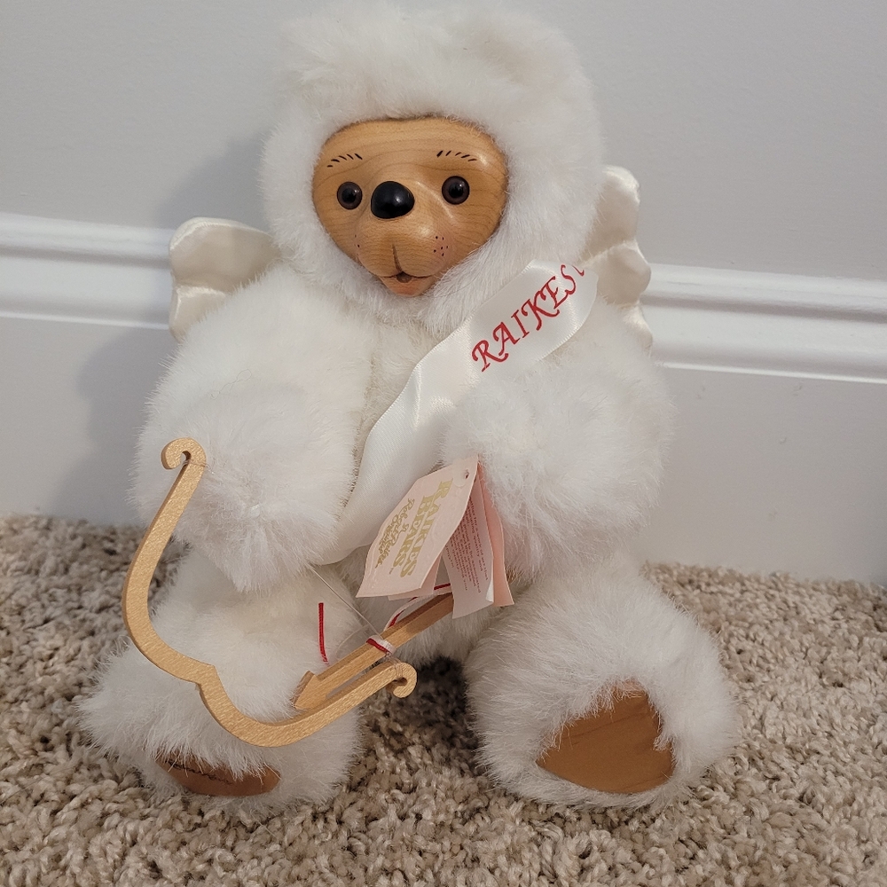 Vintage Applause Inc Raikes Cupid Bear Robert Raikes Bear White Furry Wood Plush